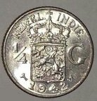 Нидерландская Восточная Индия 1/4гульдена 1942 ( серебро) !! UNC !!