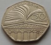 Великобритания 50 пенсов 2000 г. 150 лет Публичной библиотеке. 