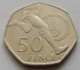 Великобритания  50 пенсов 2004 г. Роджер Баннистер. 50 лет рекорду в беге - миля за 4 минуты. 