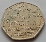 Великобритания  50 пенсов 2005 г. 250 лет словарю английского языка С. Джонсона. 