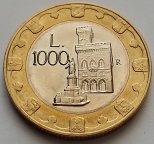 Сан Марино 1000 лир 1997 г. Парламент. Геральдический лев. 