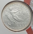 Италия 10000 лир 1997 г. 200 лет флагу Италии. Серебро. Большая монета. Буклет.