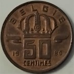 Бельгия 50 сантимов 1980 года (BELGIE)