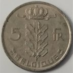 Бельгия 5 франков 1975 года (BELGIQUE)