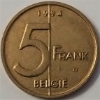 Бельгия 5 франков 1994 года (BELGIE)