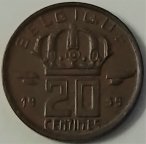 Бельгия 20 сантимов 1959 года (BELGIQUE)
