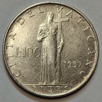Ватикан 100 лир 1957 год.