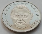 Германия 2 марки 1990 г. Людвиг Эрхард. UNC!!!