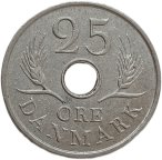Дания, 25 эре, 1967. Отверстие в центре