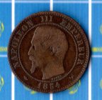 Франция 2 сантима 1854 год  (W)  Наполеон III