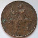 Франция 10 сантимов 1914года