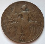 Франция 10 сантимов 1911года